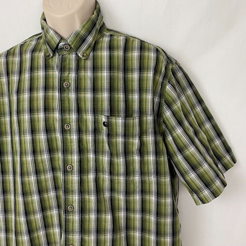 Carhartt Button Down Shirt Mens Large Classic Plaid Short Sleeve Cotton S206 FGN - Picture 3 of 11